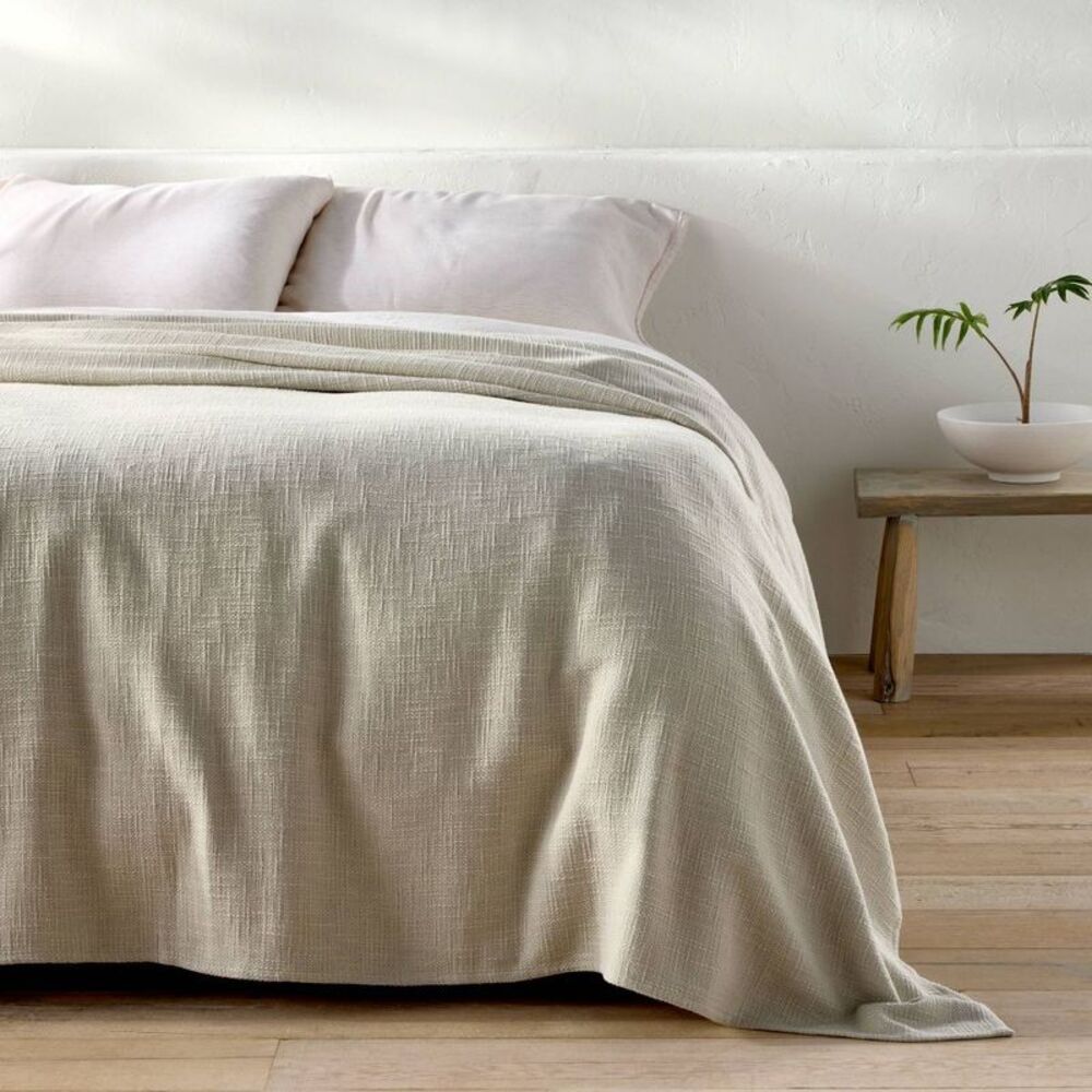 Full/Queen Cotton Slub Blanket Light Olive Green - Casaluna
